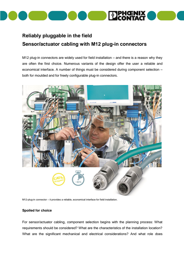 Reliably pluggable in the field- Sensor/actuator cabling with M12 plug-in connectors