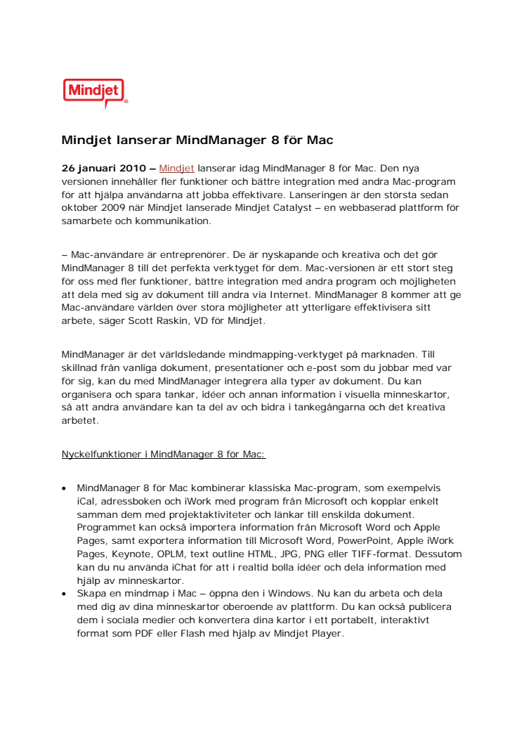 Mindjet lanserar MindManager 8 för Mac