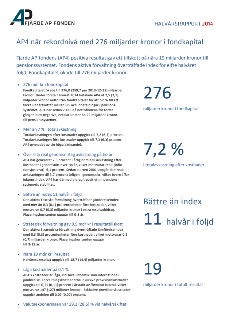 AP4 halvårsrapport 2014