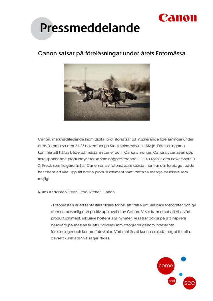 Canon satsar på föreläsningar under årets Fotomässa