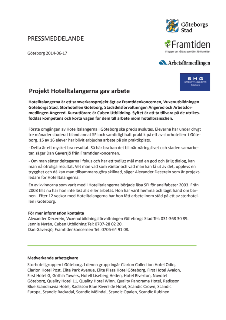 Projekt Hotelltalangerna gav arbete