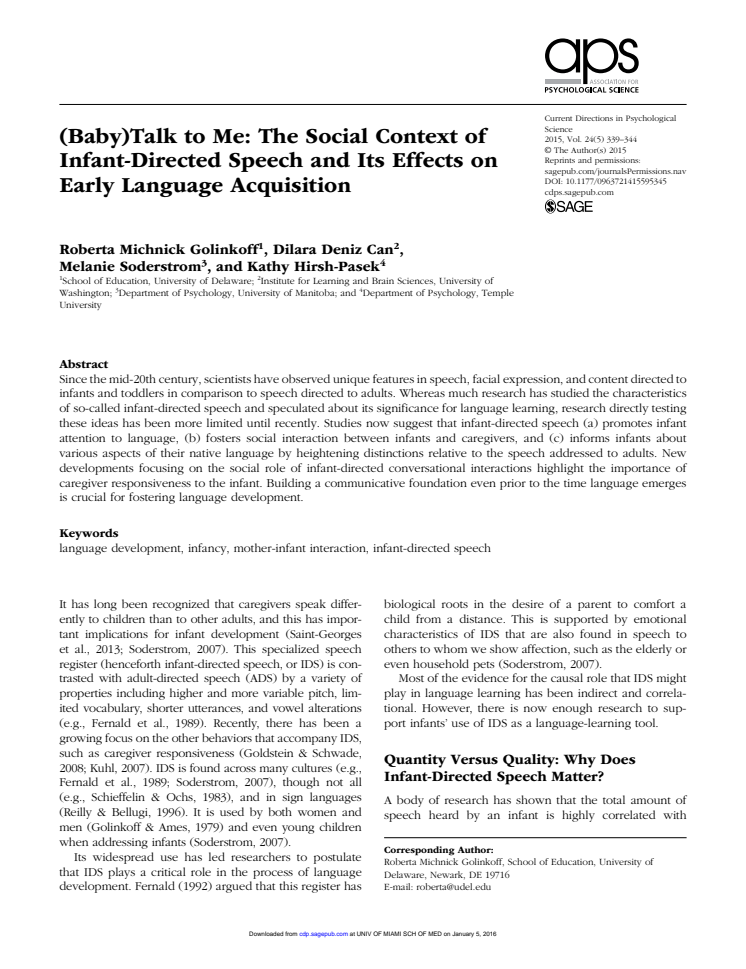 (Baby)Talk to Me_The Social Context of Infant-Directed Speech and Its Effects on Early Language Acquisitio