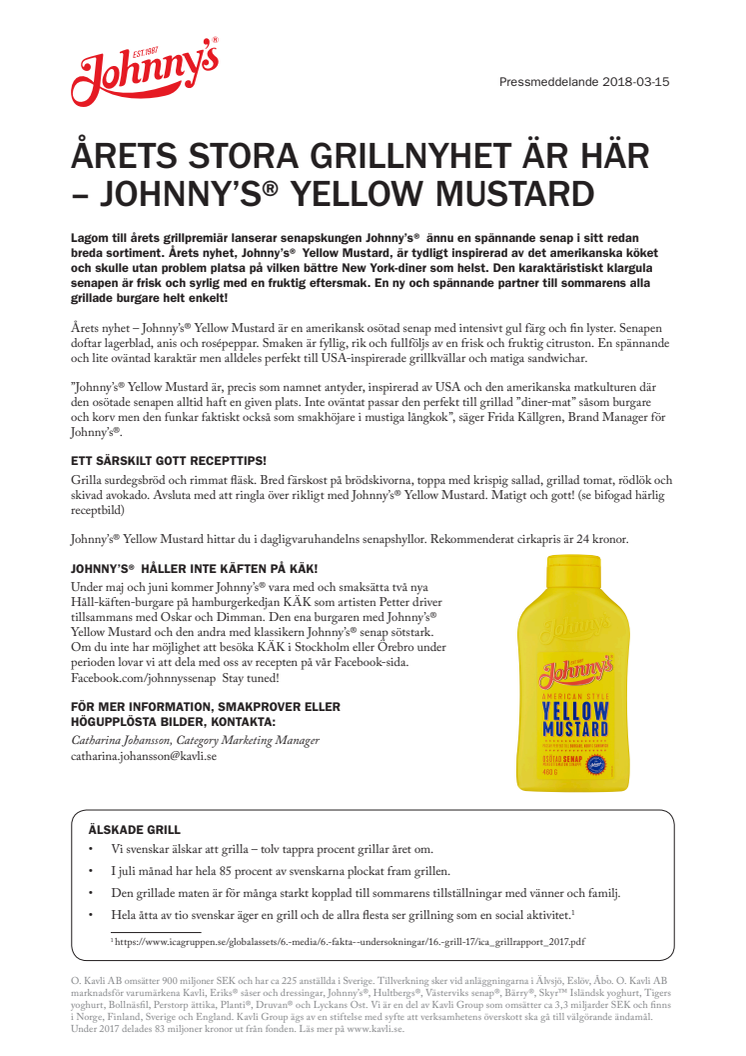 Årets stora grillnyhet är här - Johnny's® Yellow Mustard