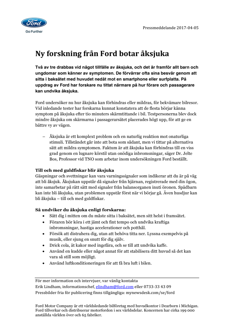 Ny forskning från Ford botar åksjuka