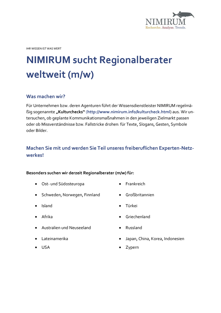NIMIRUM Ausschreibung Regionalberater