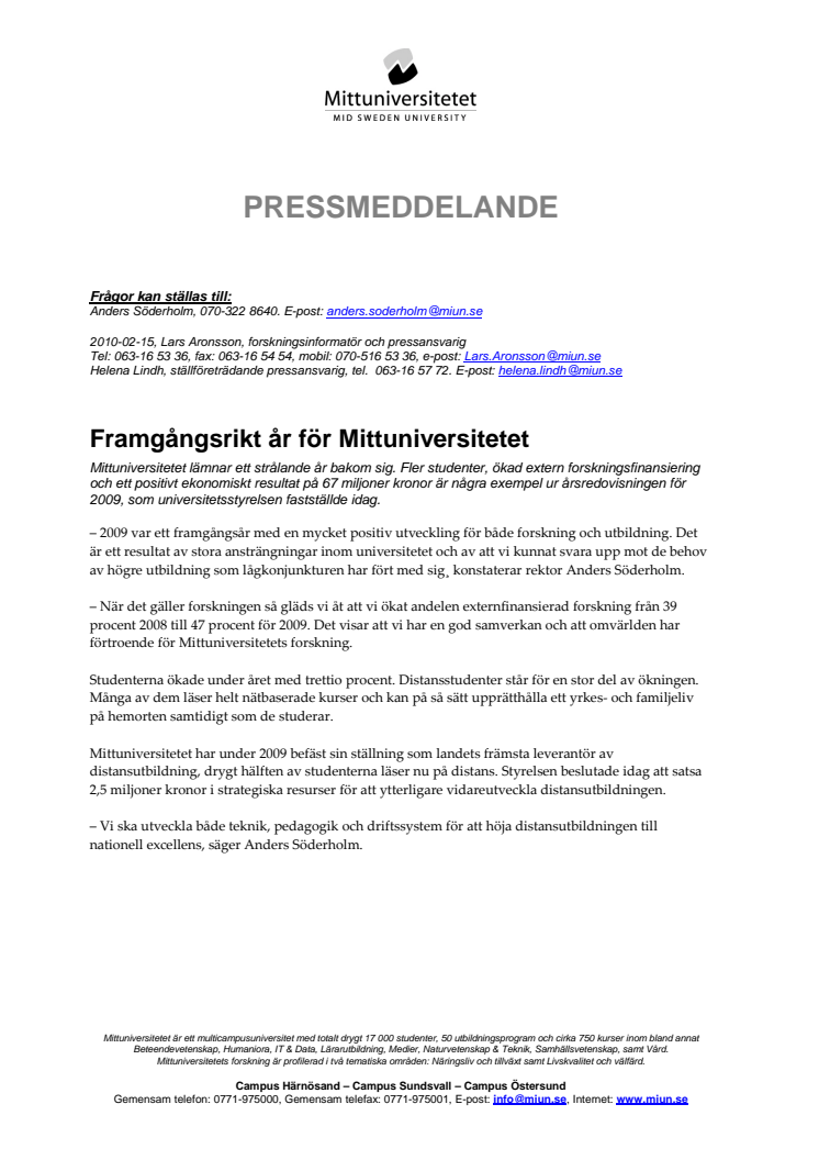 Framgångsrikt år för Mittuniversitetet