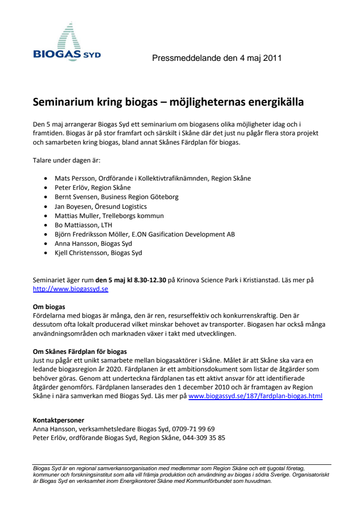 Seminarium kring biogas – möjligheternas energikälla