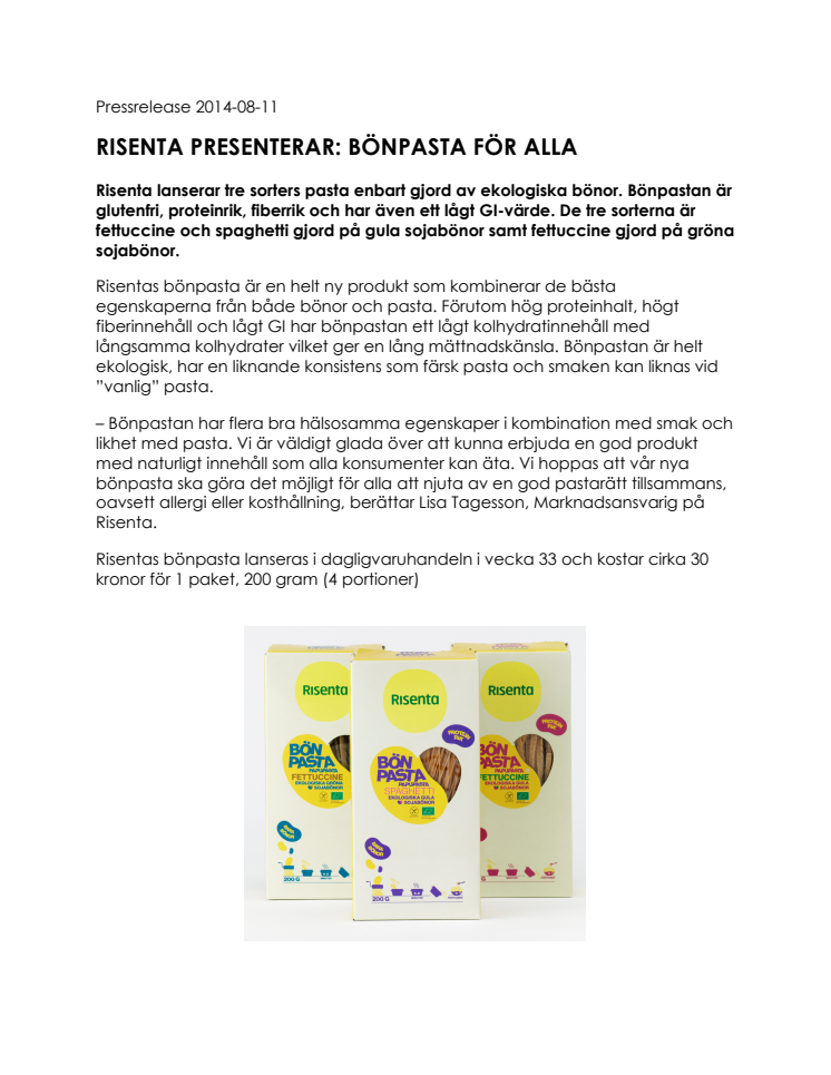 RISENTA PRESENTERAR: BÖNPASTA FÖR ALLA
