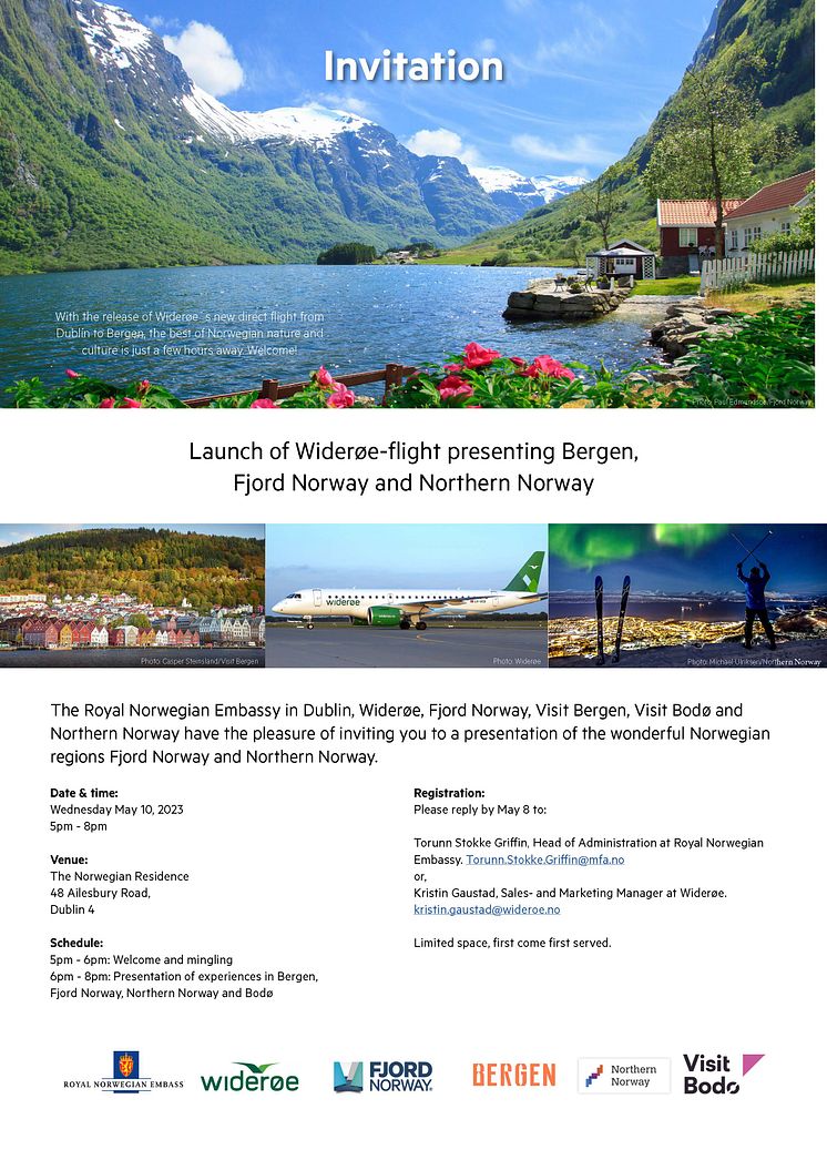 Invitation to launch of flight from Dublin to Fjord Norway