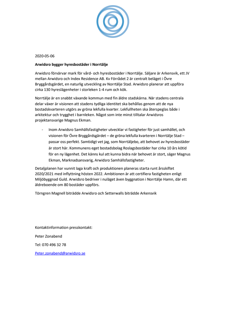 Arwidsro bygger hyresbostäder i Norrtälje