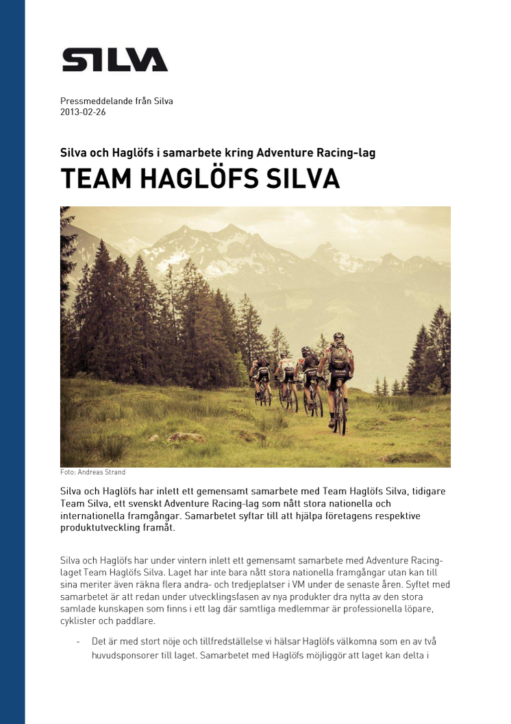 Silva och Haglöfs i samarbete kring Adventure Racing-laget Team Haglöfs Silva