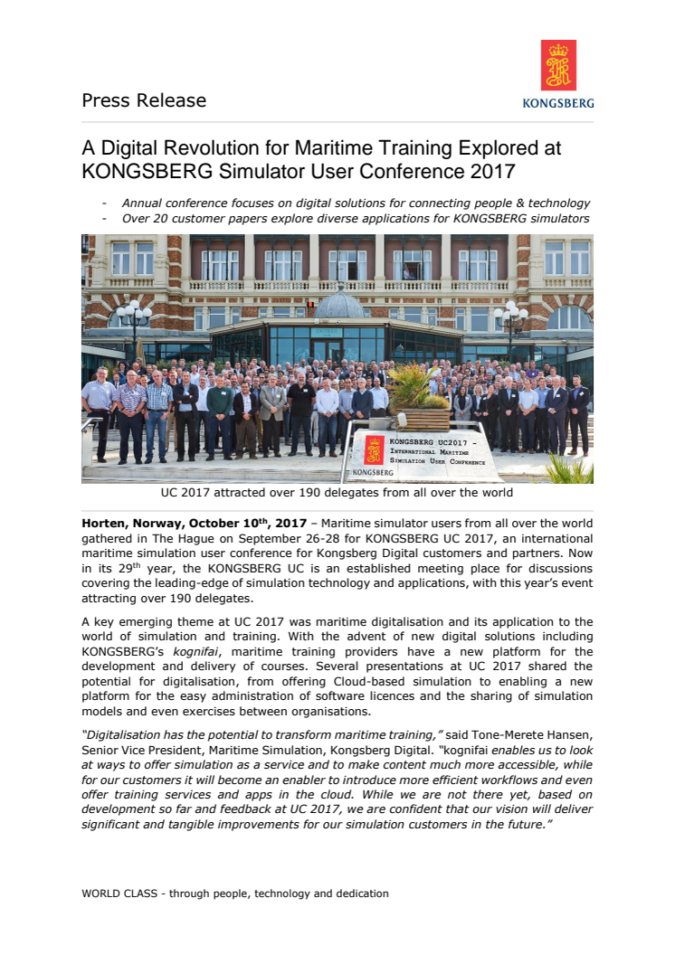 Kongsberg Digital: A Digital Revolution for Maritime Training Explored at KONGSBERG Simulator User Conference 2017