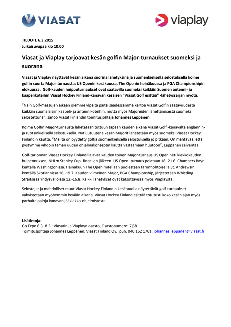 Viasat ja Viaplay tarjoavat kesän golfin Major-turnaukset suomeksi ja suorana