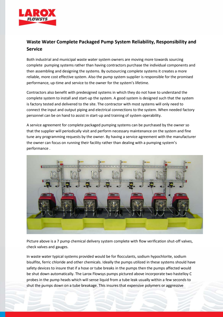 Waste Water Complete Packaged Pump System -  Reliability, Responsibility and Service