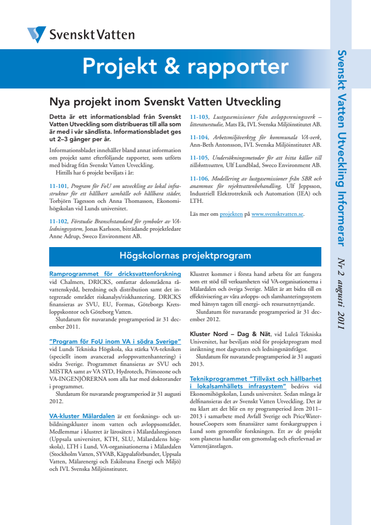 SVUs informationsblad Nr 2 augusti, 2011