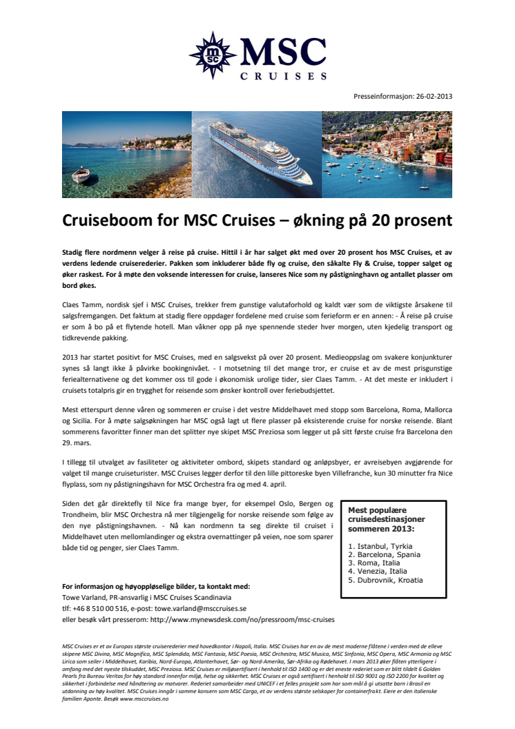 Cruiseboom for MSC Cruises – økning på 20 prosent