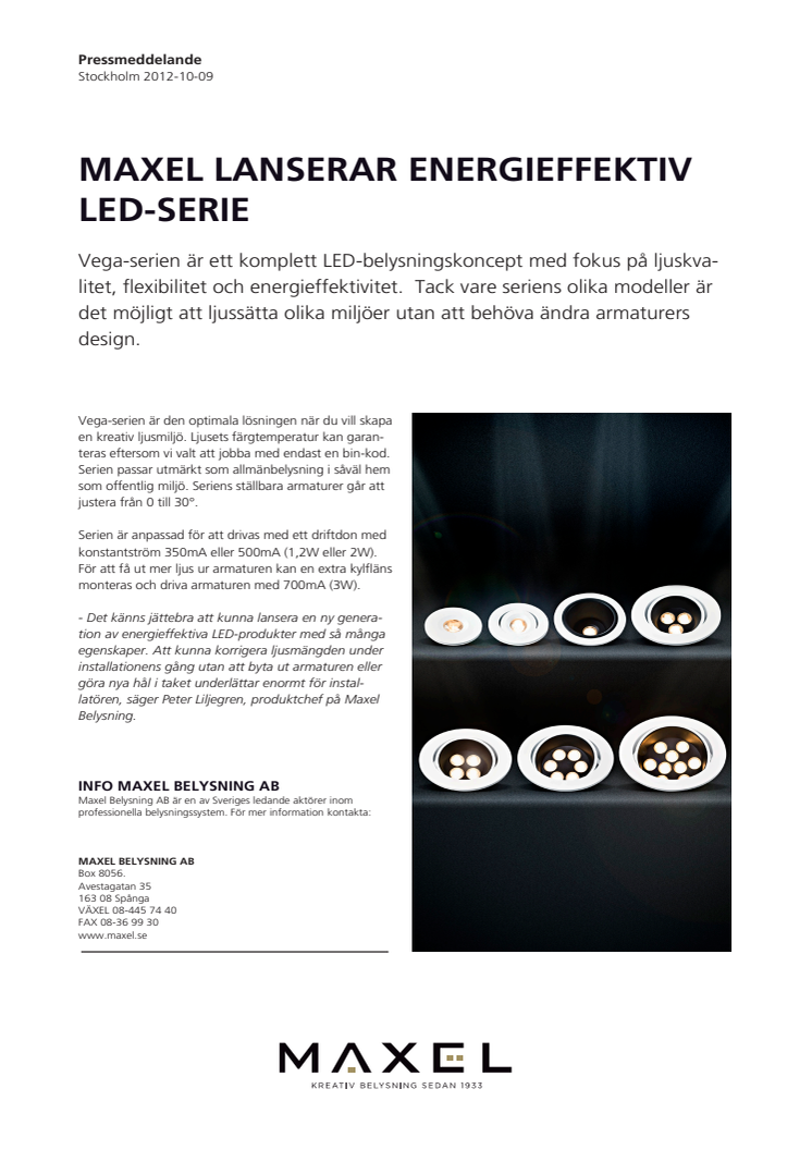 Maxel lanserar energieffektiv LED-serie