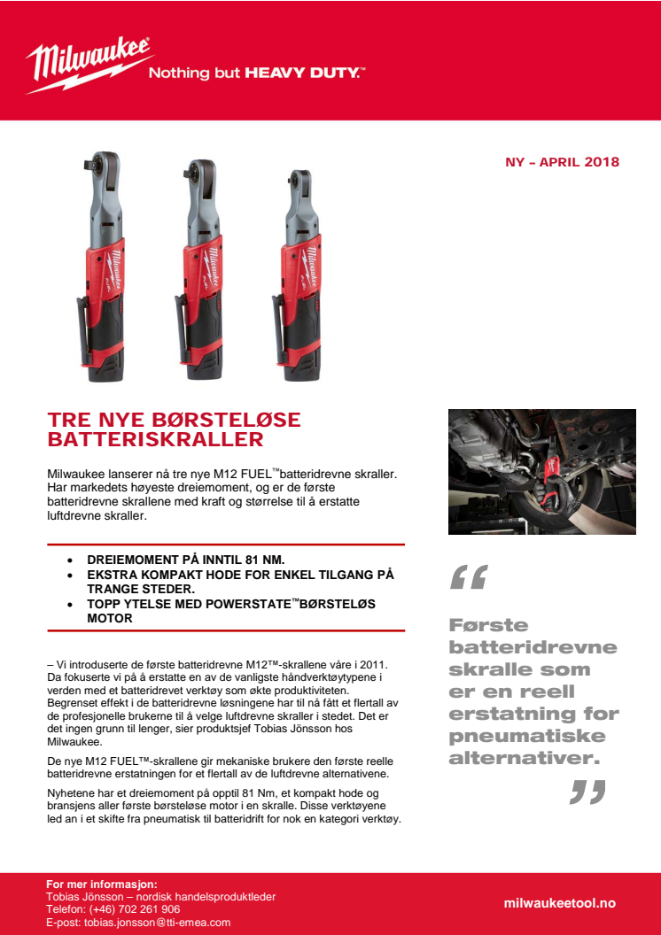 TRE NYE BØRSTELØSE MILWAUKEE® BATTERISKRALLER