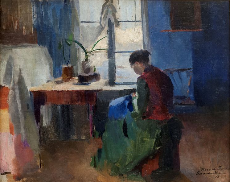 Harriet Backer, Kone som syr, 1890.