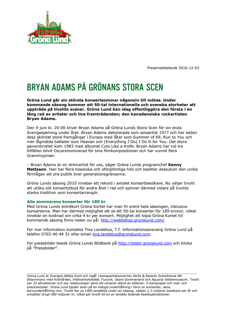 Bryan Adams på Grönans Stora Scen