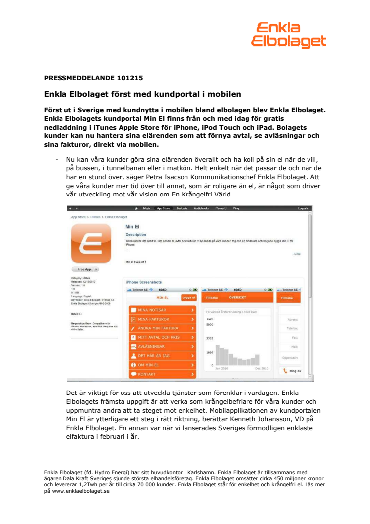 Enkla Elbolaget först med kundportal i mobilen 