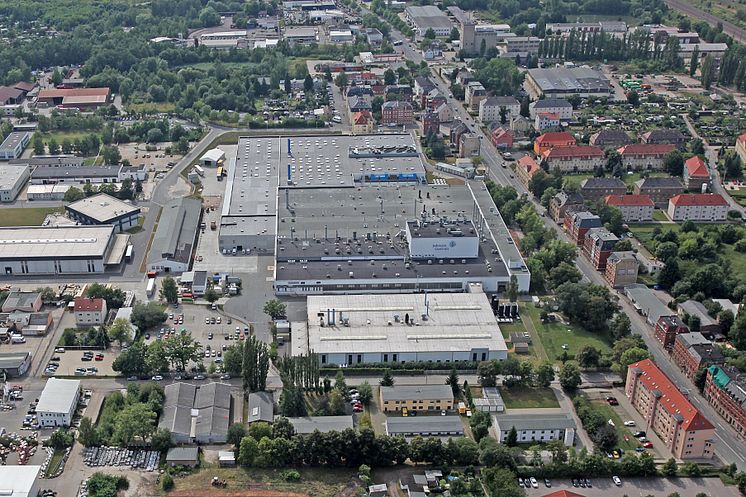 Aerial shot of the Johnson Controls battery plant in Zwickau