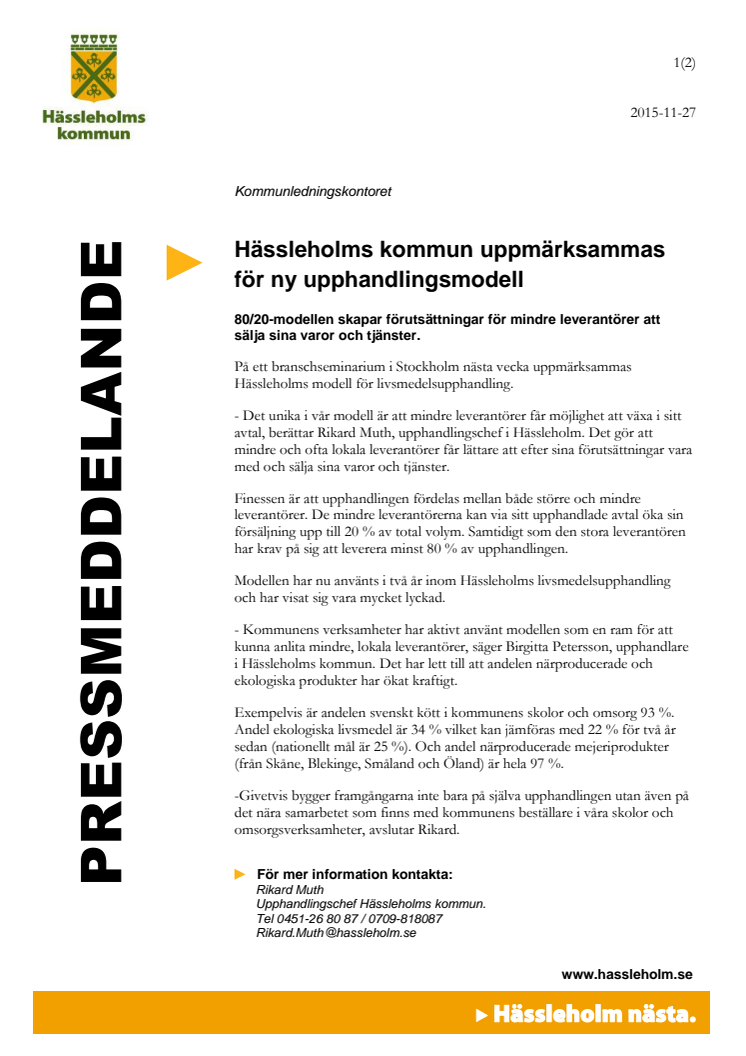 Hässleholms kommun uppmärksammas för ny upphandlingsmodell