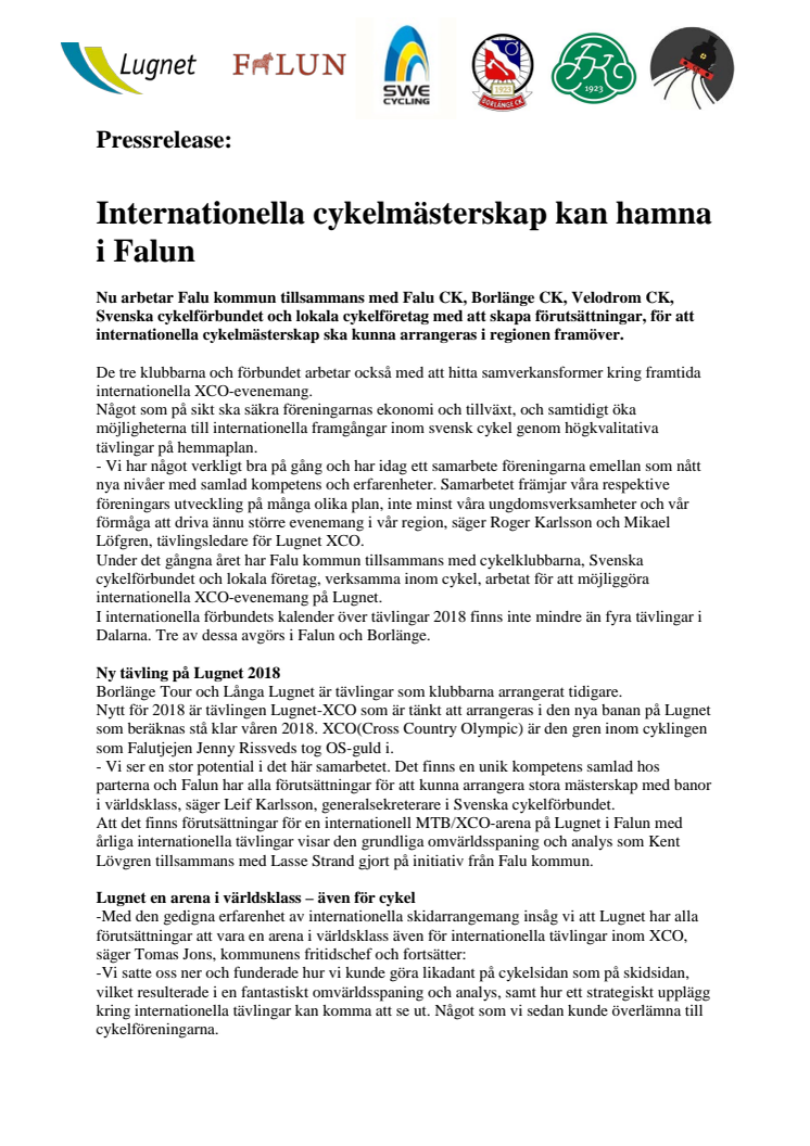 Internationella cykelmästerskap kan hamna i Falun