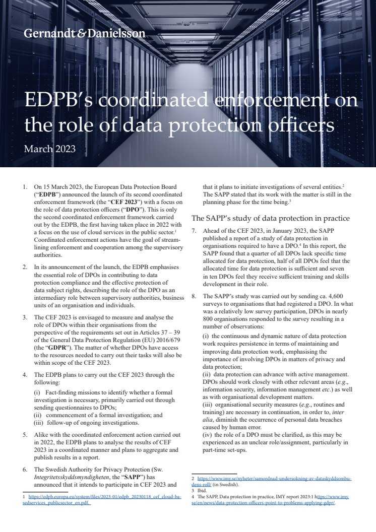 EDPB’s coordinated enforcement on the role of data protection officers