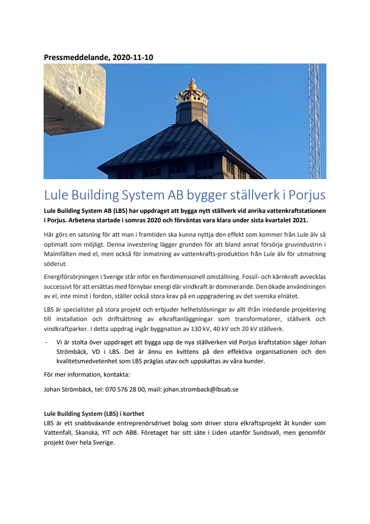 Lule Building System AB bygger ställverk i Porjus