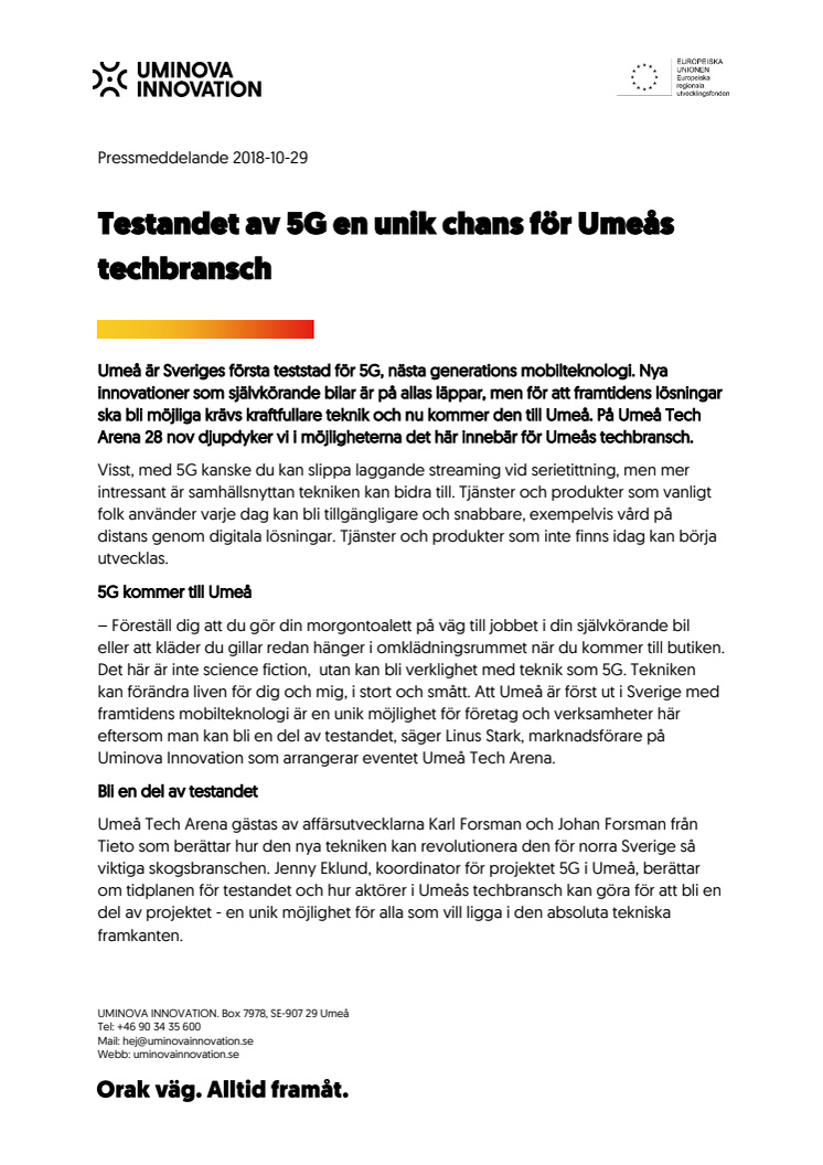 Testandet av 5G en unik chans för Umeås techbransch