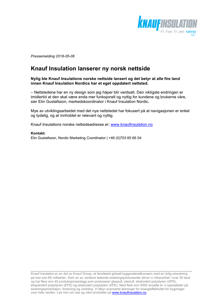 Knauf Insulation lanserer ny norsk nettside