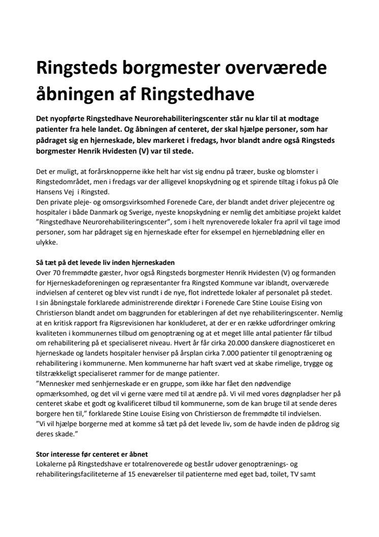 Ringsteds borgmester overværede åbningen af Ringstedhave 