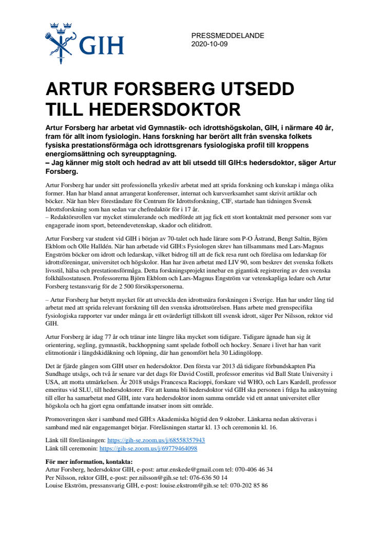 Artur Forsberg är utsedd till hedersdoktor  