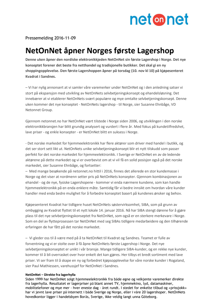 NetOnNet åpner Norges første Lagershop