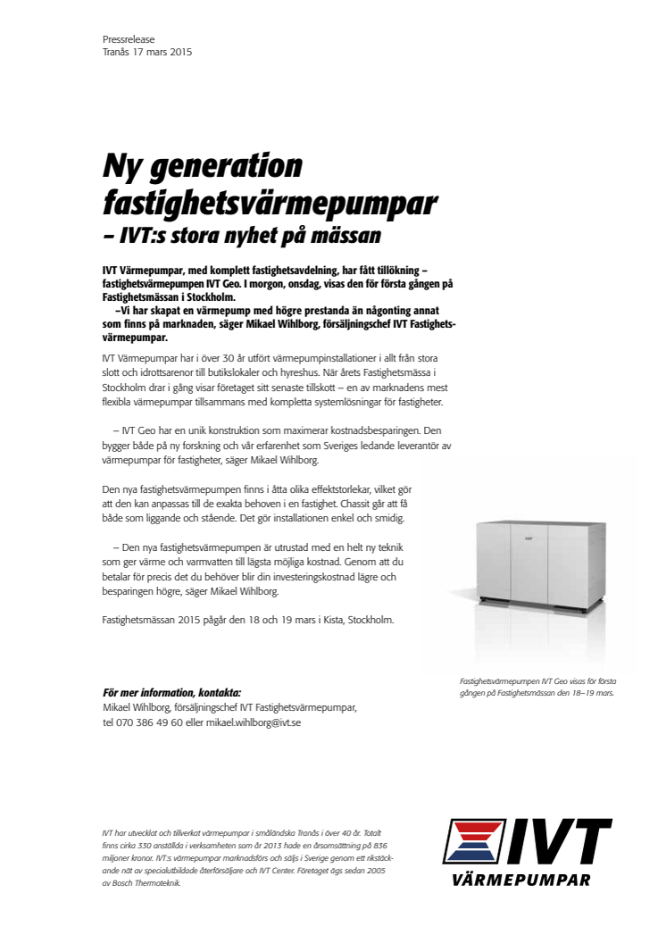 Ny generation fastighetsvärmepumpar – IVT:s stora nyhet på mässan