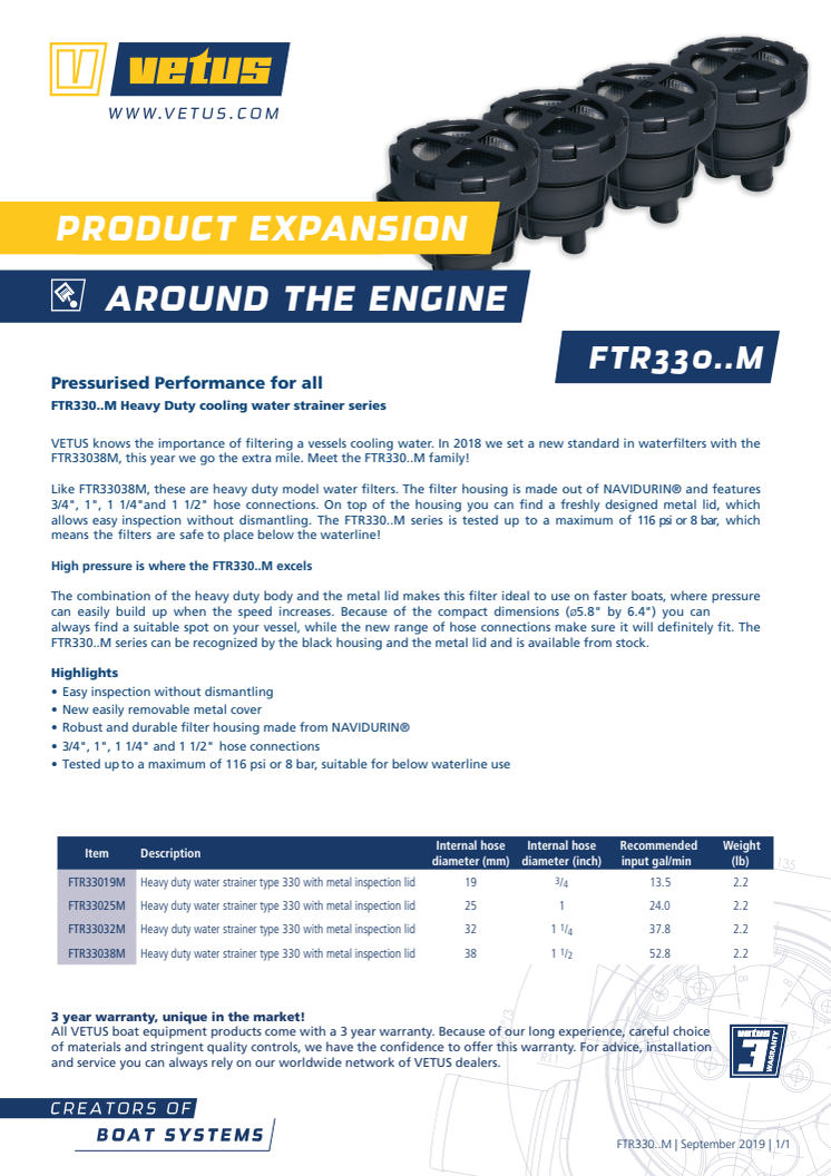 FTR330..M cooling water strainer series leaflet