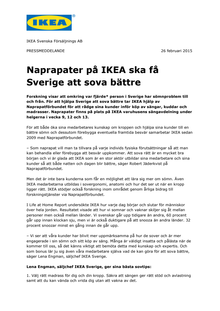 Naprapater på IKEA ska få Sverige att sova bättre 