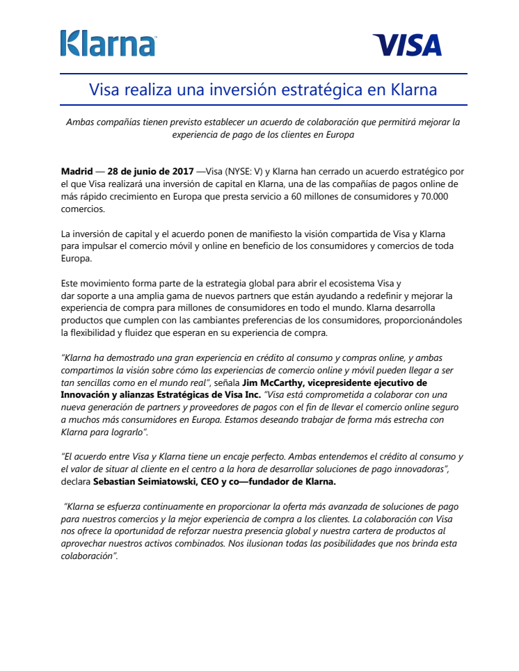 Visa realiza una inversión estratégica en Klarna