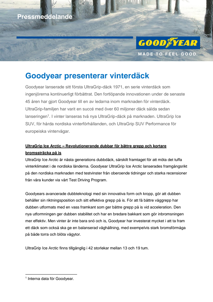 Goodyear presenterar vinterdäck - pressmeddelande