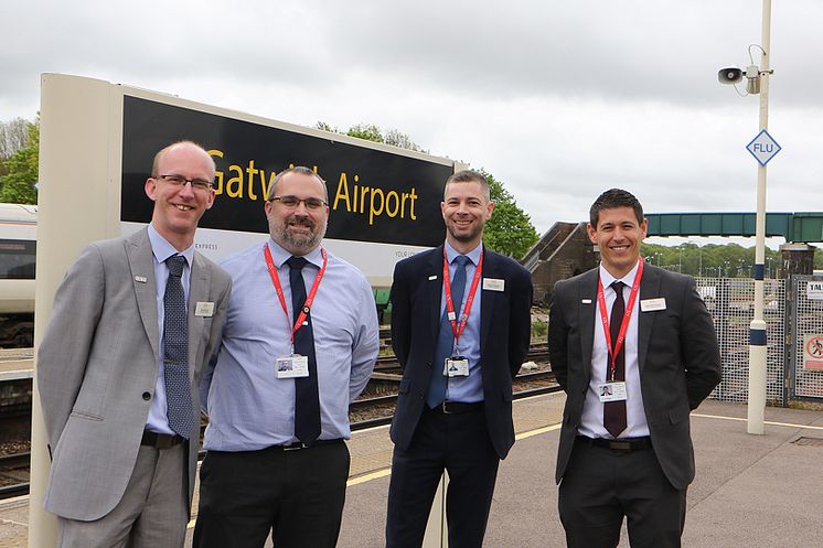 Managers - from left David Stronell, Area Station Manager, Tim Aveline, On-Board Services Manager, Stephen Darbyshire, Operations Manager, Stephen MacCallaugh, Head of Gatwick Express