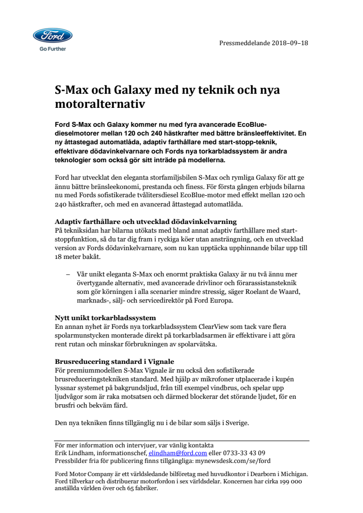 S-Max och Galaxy med ny teknik och nya motoralternativ
