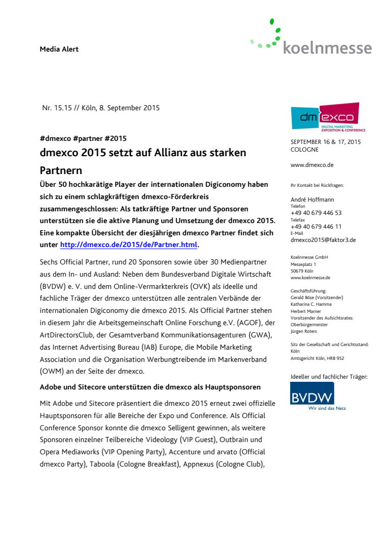 dmexco 2015 setzt auf Allianz aus starken Partnern