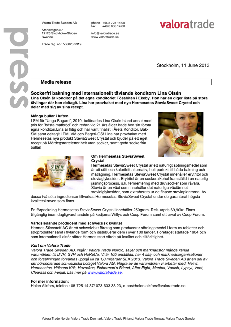 Sockerfri bakning med internationellt tävlande konditorn Lina Olsén
