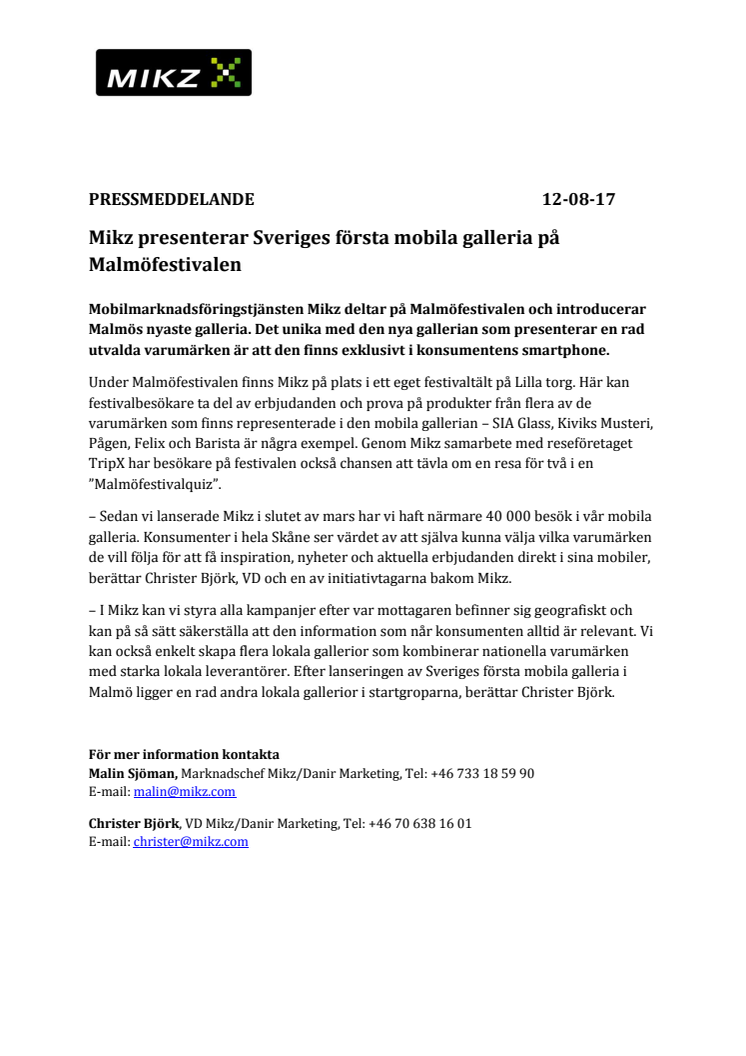 Mikz presenterar Sveriges första mobila galleria på Malmöfestivalen