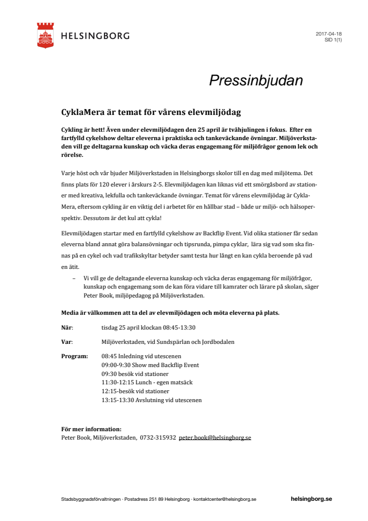 Pressinbjudan: CyklaMera temat för elevmiljödag