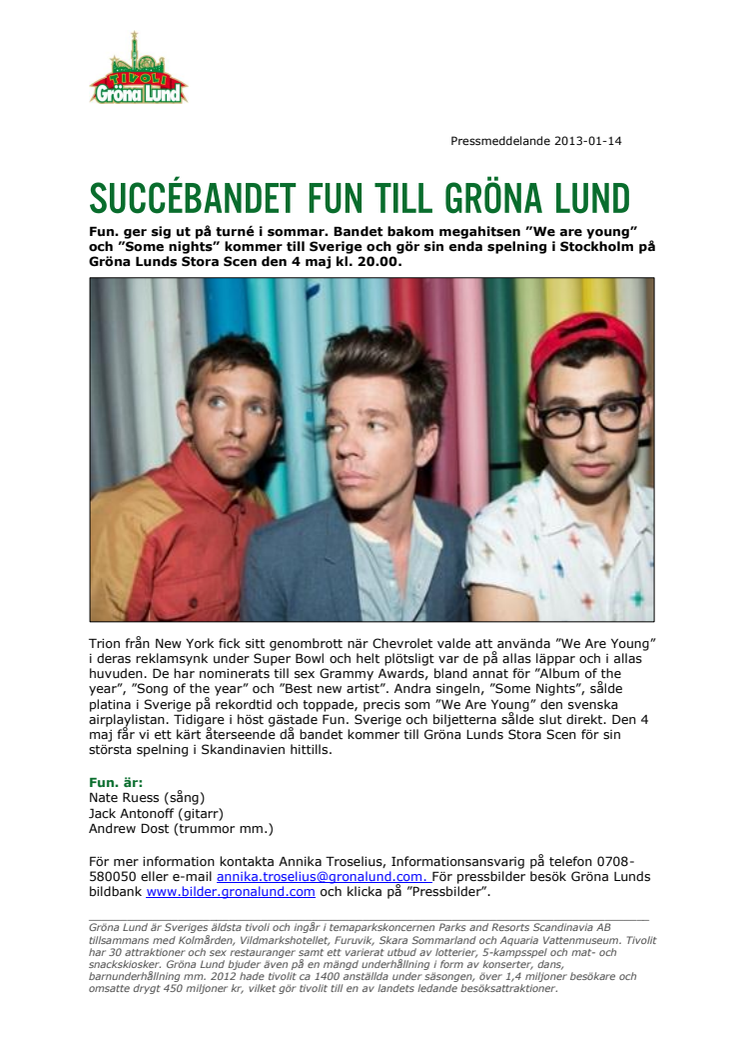 Succébandet Fun till Gröna Lund