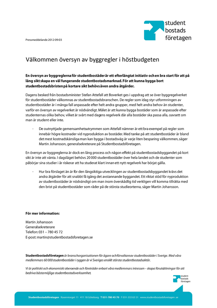 Välkommen översyn av byggregler i höstbudgeten