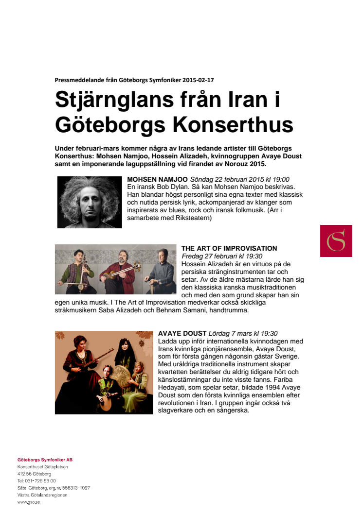 Stjärnglans från Iran i Göteborgs Konserthus