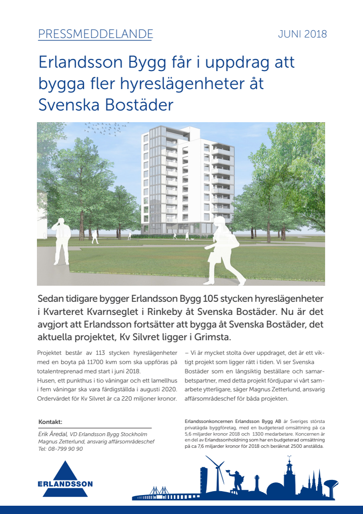 Erlandsson Bygg får i uppdrag att bygga fler hyreslägenheter åt  Svenska Bostäder